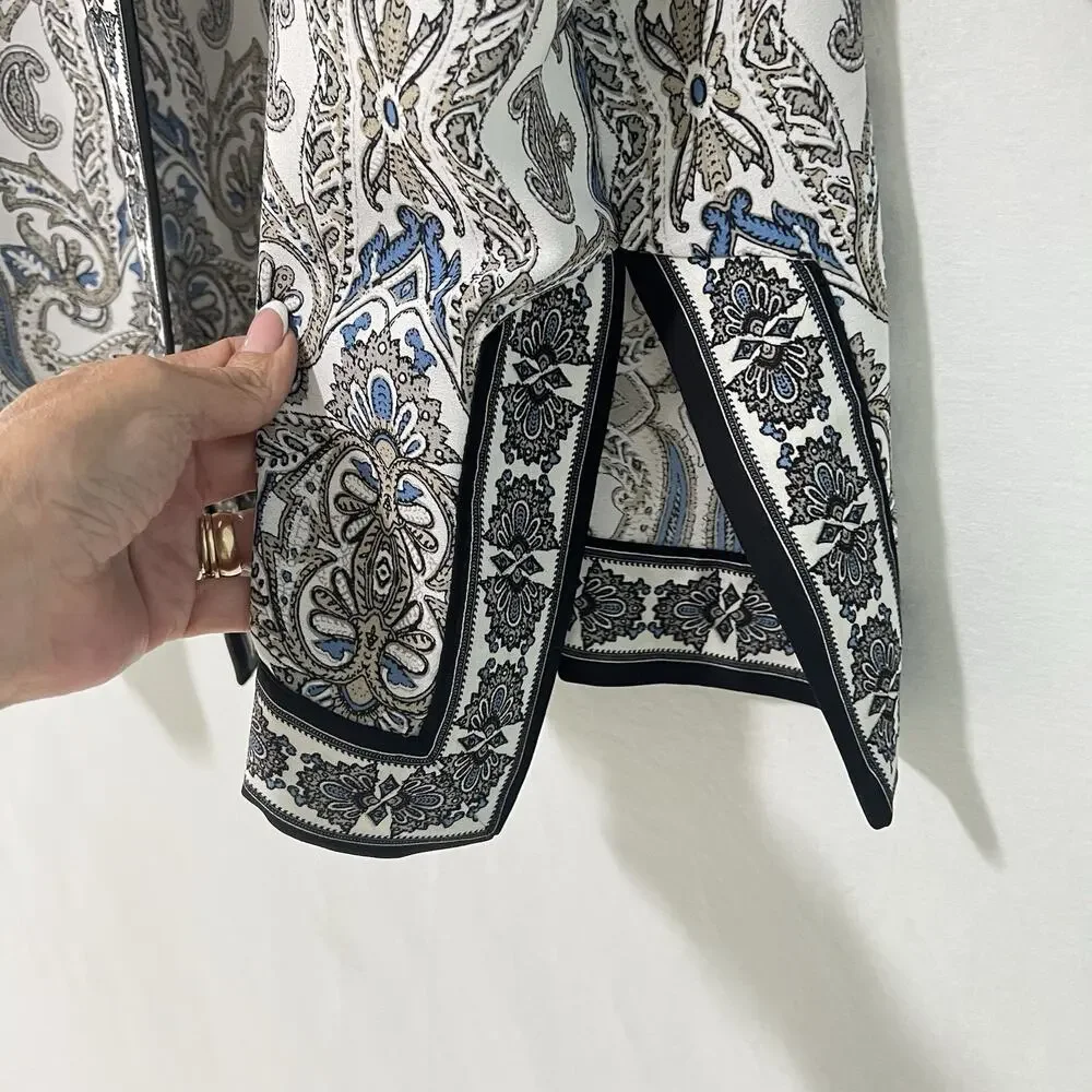 Max Studio Kimono Cardigan Large Black Blue Paisley Open Front Boho - Picture 3 of 9